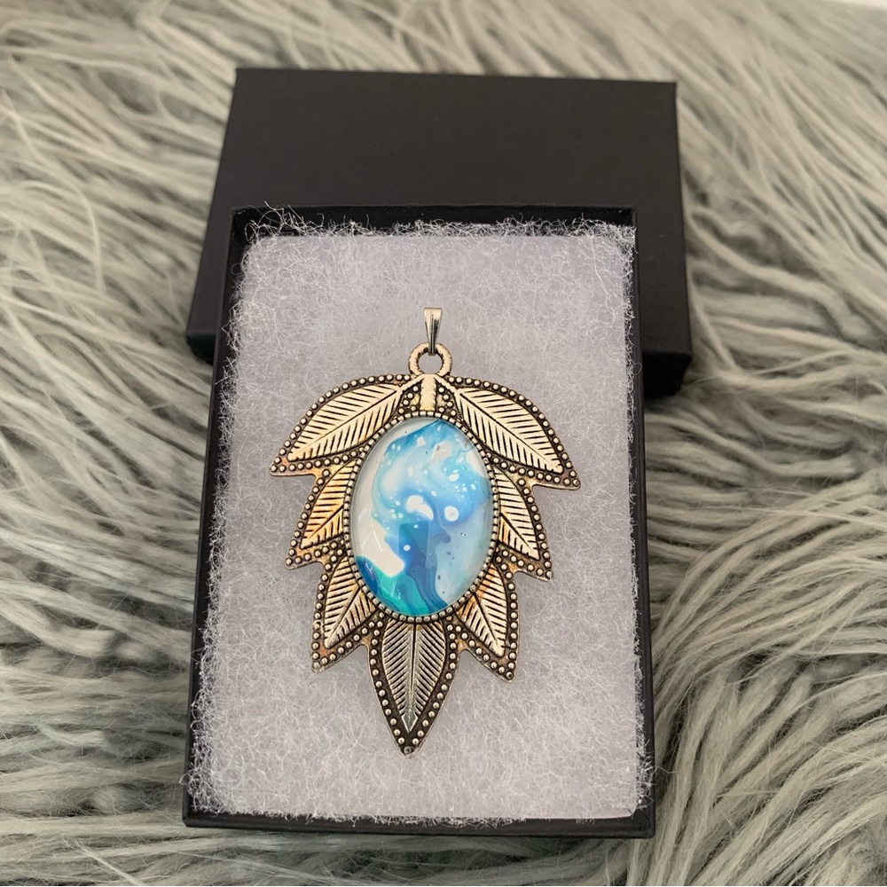 Handmade Fluid Art Necklace- Lagoona Leaf
